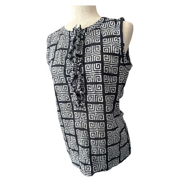 Tory Burch Sleeveless Greek Key Print Cotton Top - Picture 2 of 8